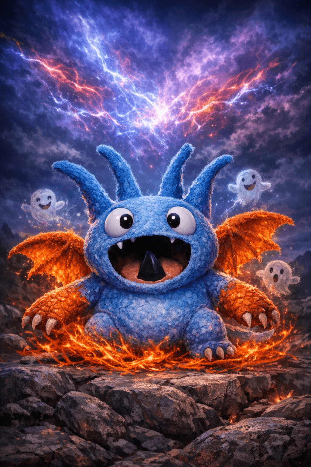 Aus der Zeichnung entstandenes Drachenmonster-Motiv